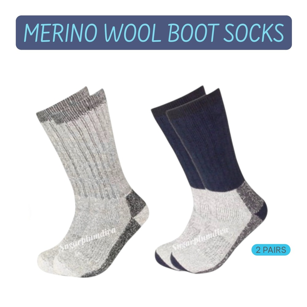 Winter Thermal‎ Socks Merino Wool Temp Rated -25* Gray / Navy 10-13 NEW 2pk